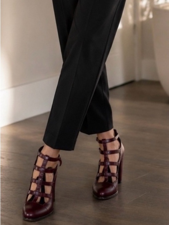 Shoes - Crown by Børn Burgundy Leather Strappy Heels Pumps Size 9.5 / EU 41